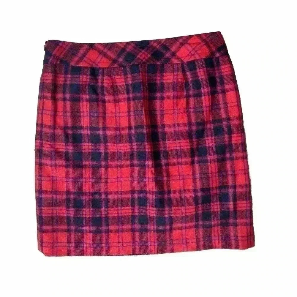 Talbots Petite Wool Blend Skirt 10P Red Black Straight Career Lined - Picture 2 of 8